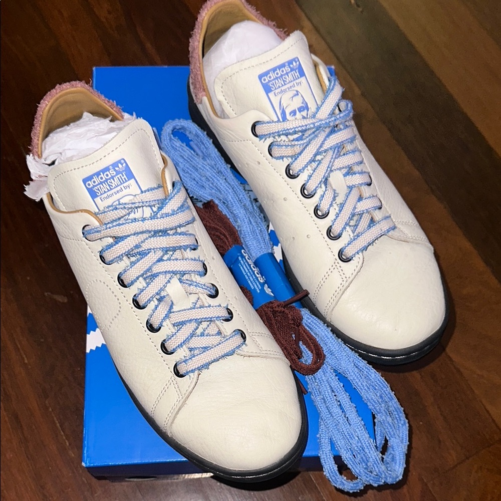Adidas brain Dead Stan Smith Off-White Sneakers with Blue and Brown Laces